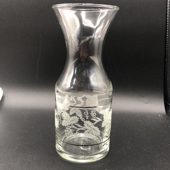 Vintage Glass Decanter and 3 Wine Glasses with Grape Motif and Silver Accents - Picture 2 of 5